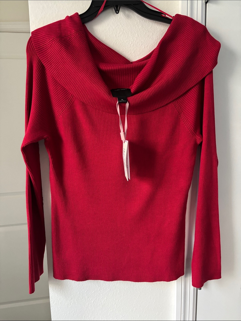 Alex Marie Red Ribbed Cowl Neck Sweater